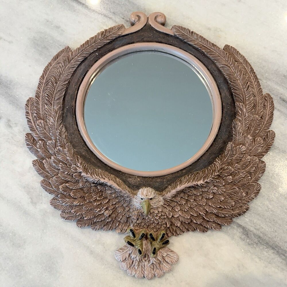 Molded Resin Eagle Mirror Round Glass Winged  Cabin Lodge Patriotic Americana